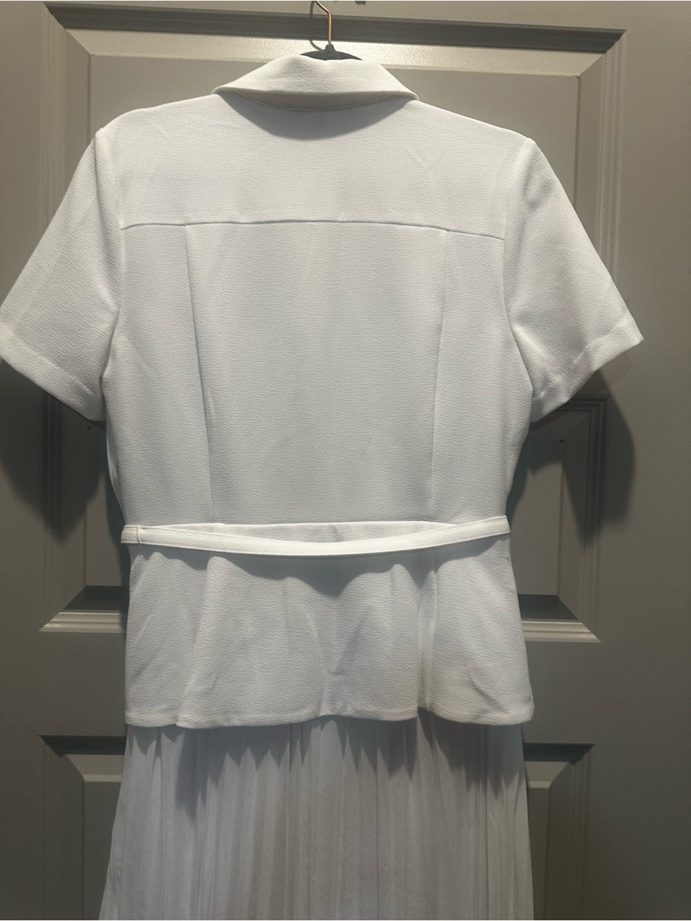 White Collared Pleated Midi Dress - Picture 7 of 9